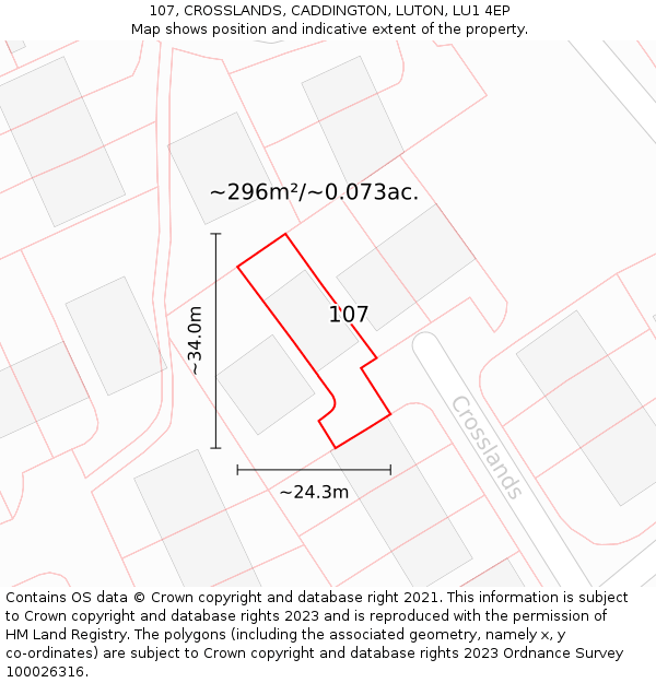 107, CROSSLANDS, CADDINGTON, LUTON, LU1 4EP: Plot and title map