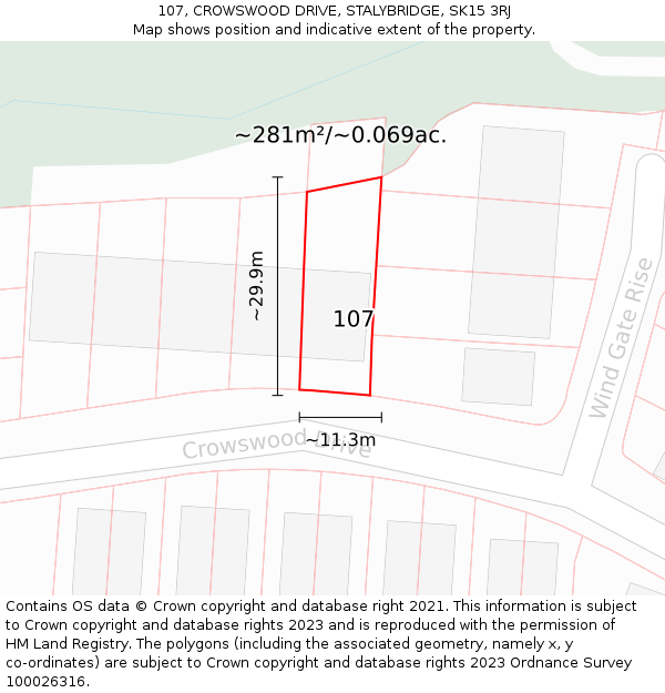 107, CROWSWOOD DRIVE, STALYBRIDGE, SK15 3RJ: Plot and title map
