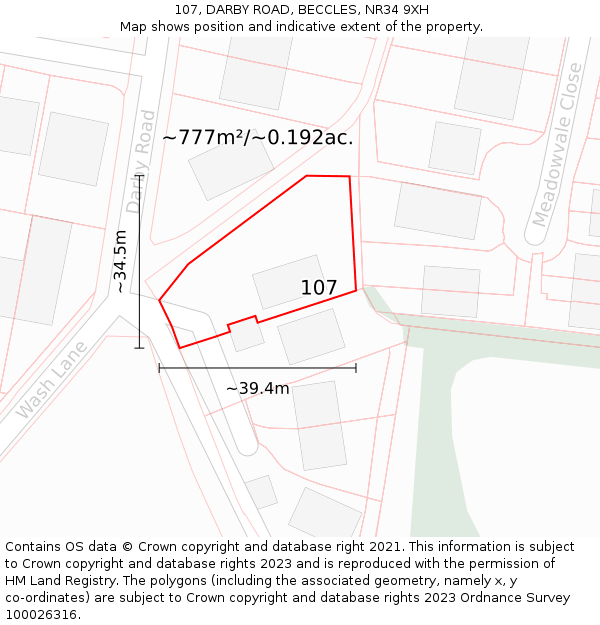 107, DARBY ROAD, BECCLES, NR34 9XH: Plot and title map