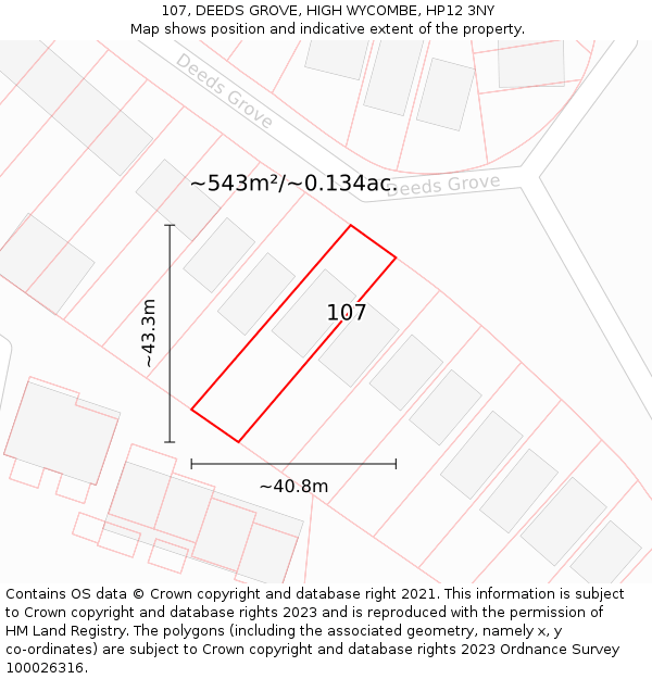 107, DEEDS GROVE, HIGH WYCOMBE, HP12 3NY: Plot and title map