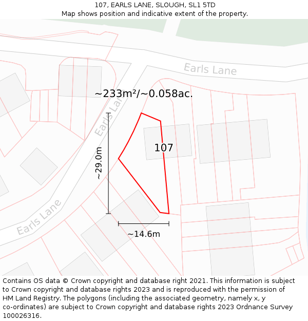 107, EARLS LANE, SLOUGH, SL1 5TD: Plot and title map