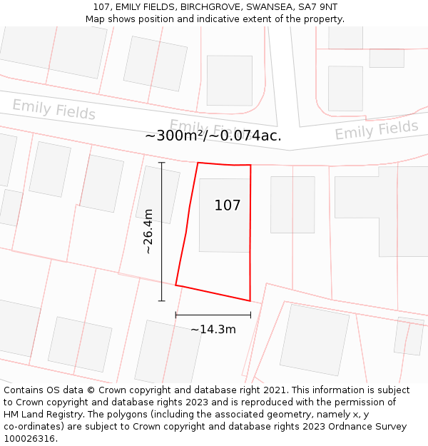 107, EMILY FIELDS, BIRCHGROVE, SWANSEA, SA7 9NT: Plot and title map