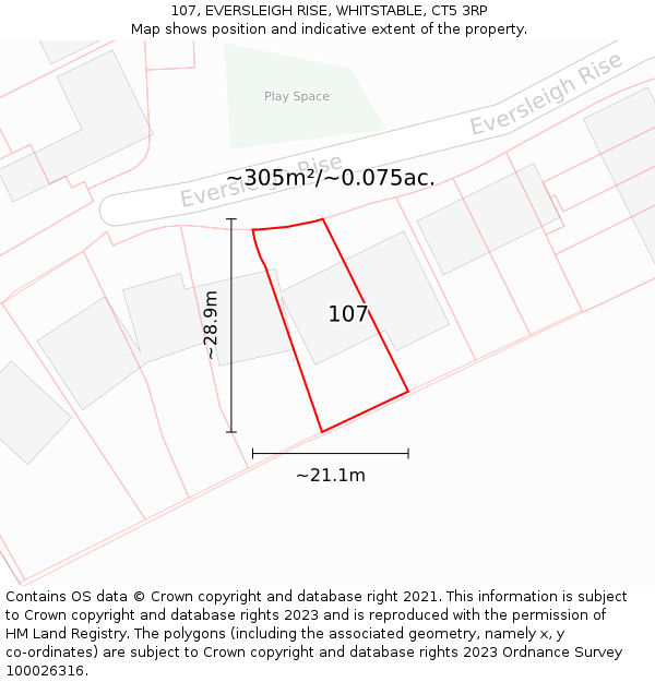 107, EVERSLEIGH RISE, WHITSTABLE, CT5 3RP: Plot and title map