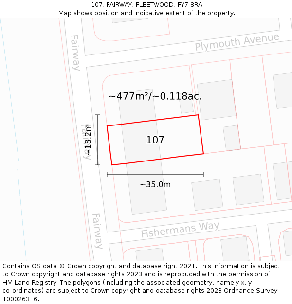 107, FAIRWAY, FLEETWOOD, FY7 8RA: Plot and title map