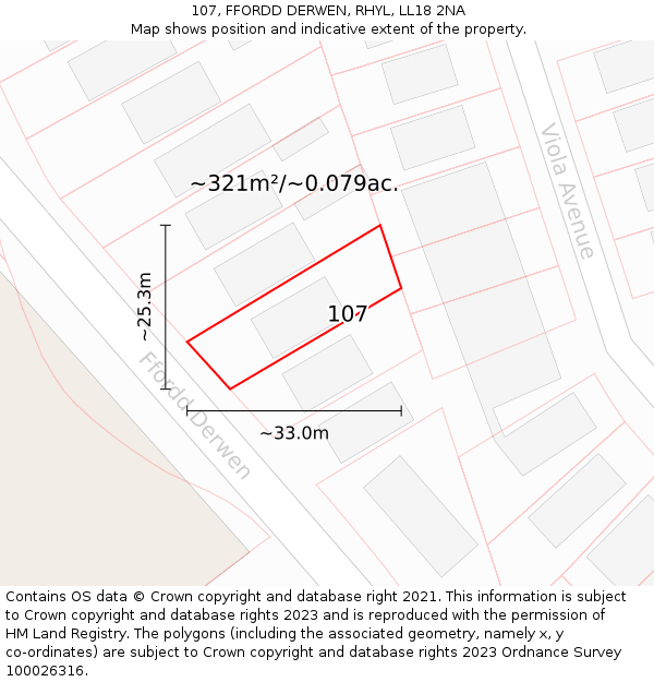 107, FFORDD DERWEN, RHYL, LL18 2NA: Plot and title map