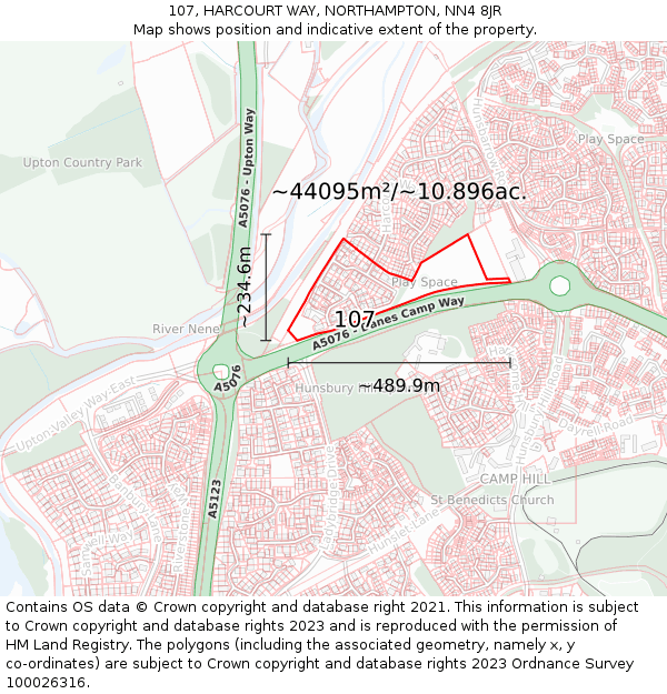 107, HARCOURT WAY, NORTHAMPTON, NN4 8JR: Plot and title map