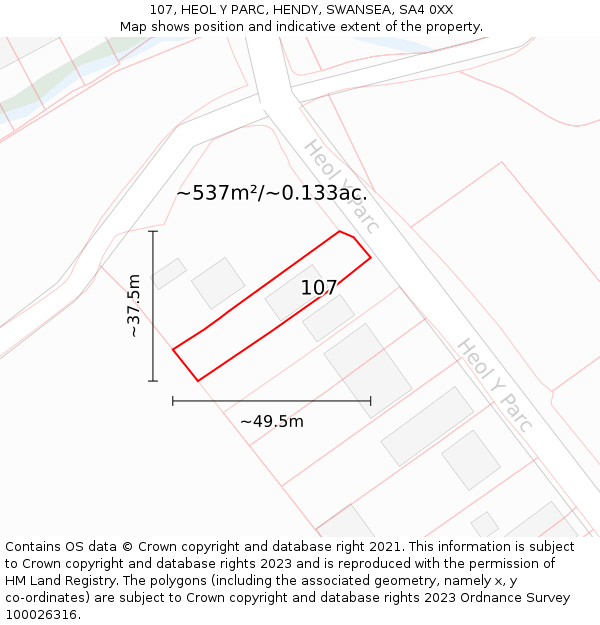 107, HEOL Y PARC, HENDY, SWANSEA, SA4 0XX: Plot and title map