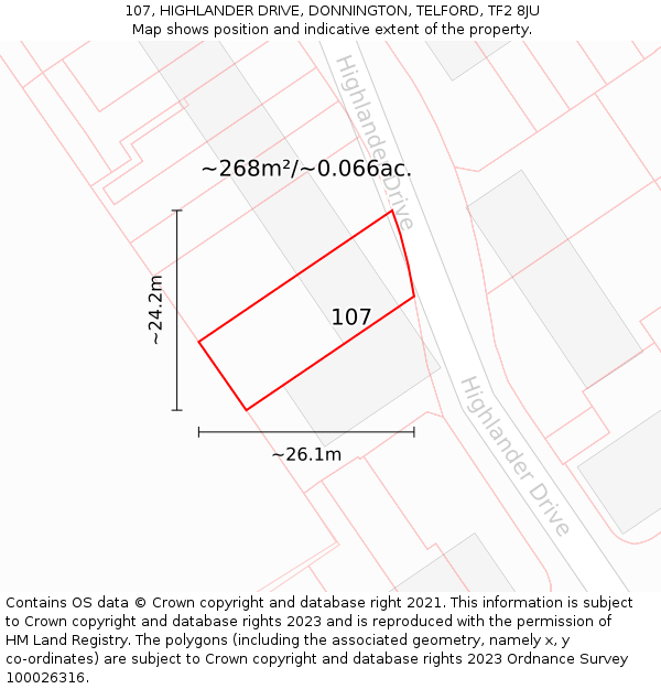 107, HIGHLANDER DRIVE, DONNINGTON, TELFORD, TF2 8JU: Plot and title map