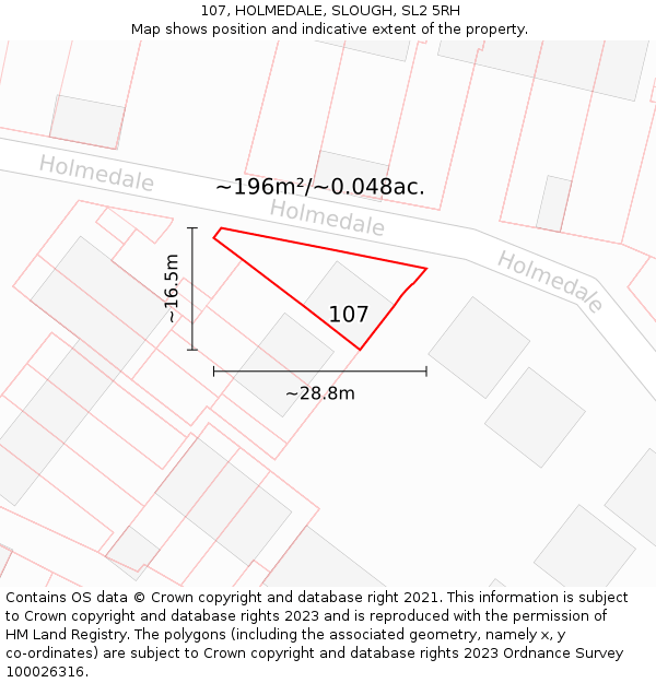 107, HOLMEDALE, SLOUGH, SL2 5RH: Plot and title map