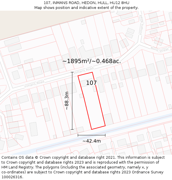 107, INMANS ROAD, HEDON, HULL, HU12 8HU: Plot and title map