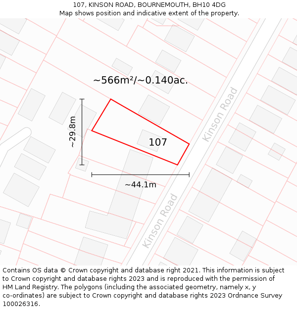 107, KINSON ROAD, BOURNEMOUTH, BH10 4DG: Plot and title map