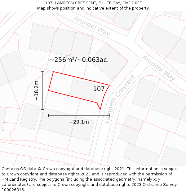 107, LAMPERN CRESCENT, BILLERICAY, CM12 0FE: Plot and title map