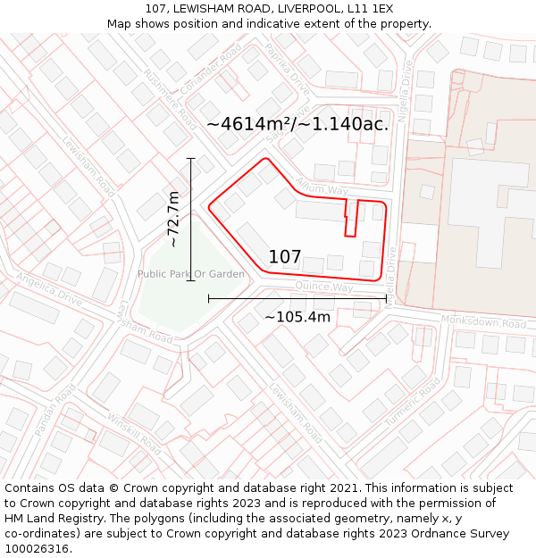 107, LEWISHAM ROAD, LIVERPOOL, L11 1EX: Plot and title map