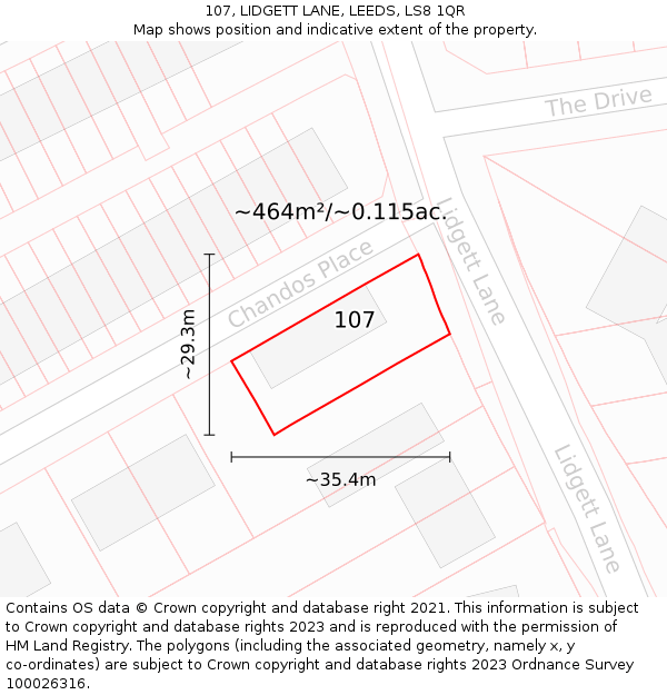 107, LIDGETT LANE, LEEDS, LS8 1QR: Plot and title map