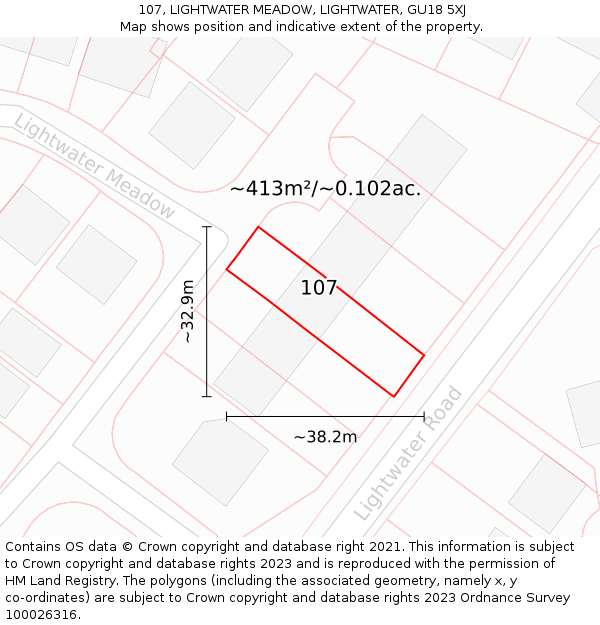 107, LIGHTWATER MEADOW, LIGHTWATER, GU18 5XJ: Plot and title map