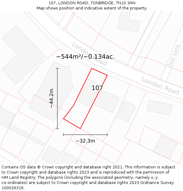 107, LONDON ROAD, TONBRIDGE, TN10 3AN: Plot and title map