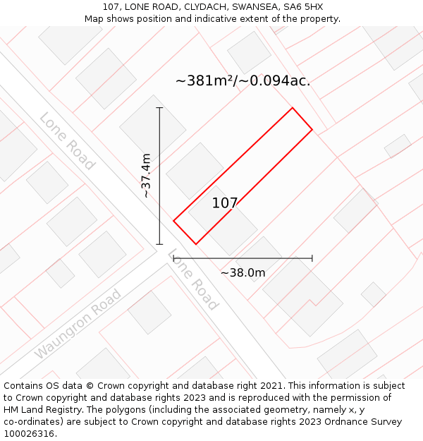 107, LONE ROAD, CLYDACH, SWANSEA, SA6 5HX: Plot and title map