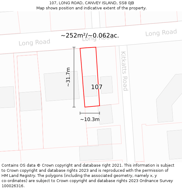 107, LONG ROAD, CANVEY ISLAND, SS8 0JB: Plot and title map