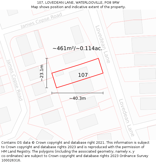 107, LOVEDEAN LANE, WATERLOOVILLE, PO8 9RW: Plot and title map