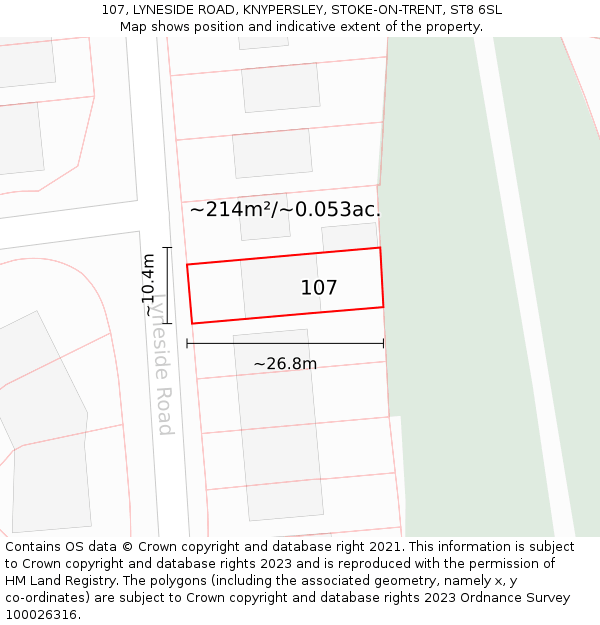 107, LYNESIDE ROAD, KNYPERSLEY, STOKE-ON-TRENT, ST8 6SL: Plot and title map