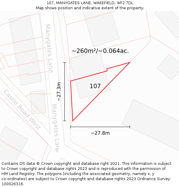 107, MANYGATES LANE, WAKEFIELD, WF2 7DL: Plot and title map