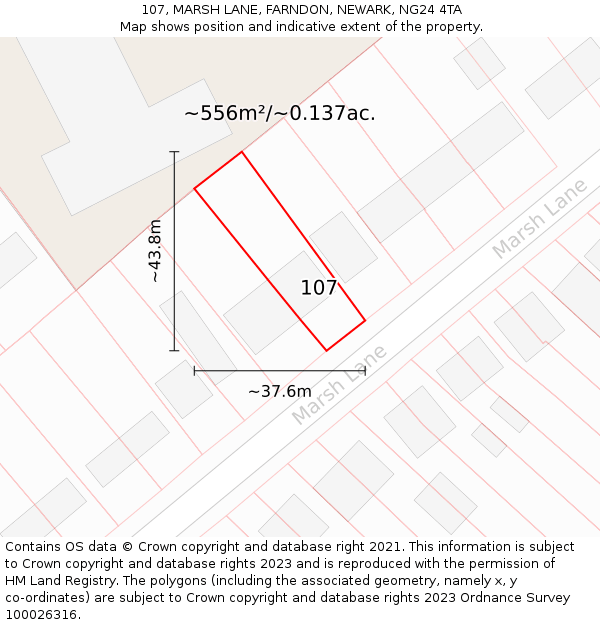 107, MARSH LANE, FARNDON, NEWARK, NG24 4TA: Plot and title map