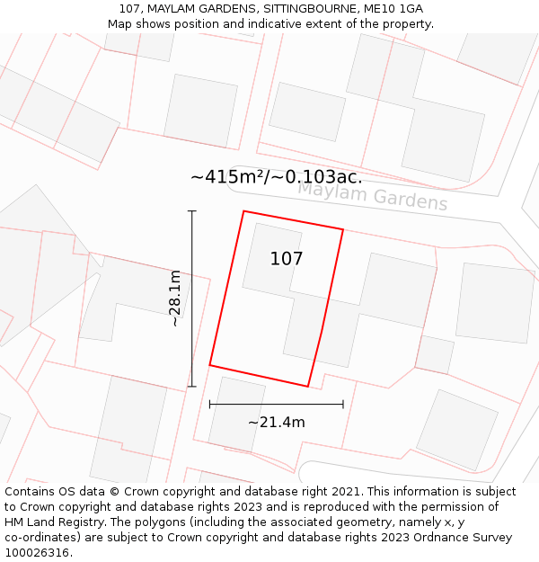 107, MAYLAM GARDENS, SITTINGBOURNE, ME10 1GA: Plot and title map