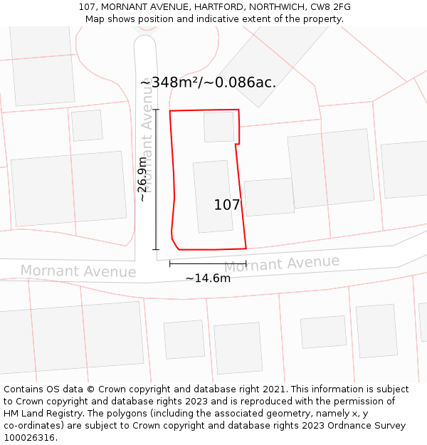 107, MORNANT AVENUE, HARTFORD, NORTHWICH, CW8 2FG: Plot and title map