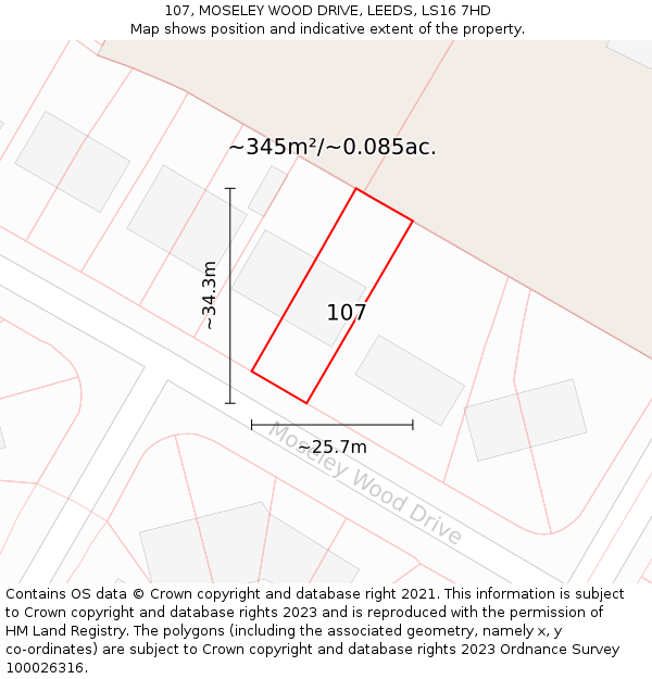 107, MOSELEY WOOD DRIVE, LEEDS, LS16 7HD: Plot and title map