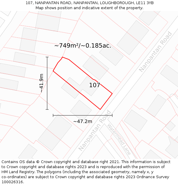 107, NANPANTAN ROAD, NANPANTAN, LOUGHBOROUGH, LE11 3YB: Plot and title map