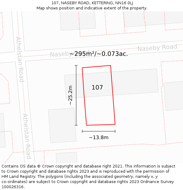 107, NASEBY ROAD, KETTERING, NN16 0LJ: Plot and title map