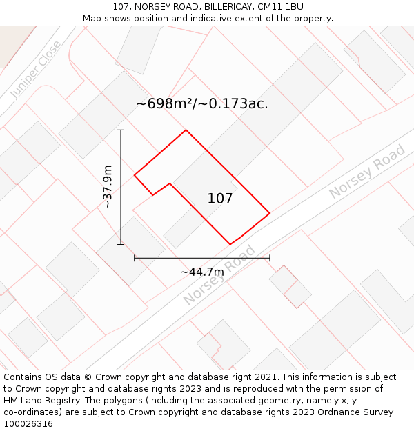 107, NORSEY ROAD, BILLERICAY, CM11 1BU: Plot and title map