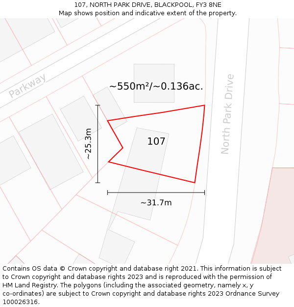 107, NORTH PARK DRIVE, BLACKPOOL, FY3 8NE: Plot and title map