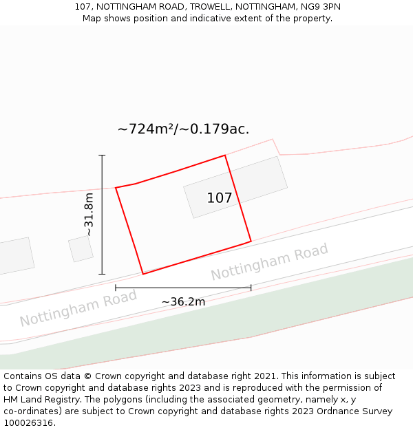 107, NOTTINGHAM ROAD, TROWELL, NOTTINGHAM, NG9 3PN: Plot and title map