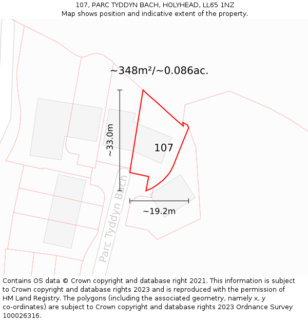 107, PARC TYDDYN BACH, HOLYHEAD, LL65 1NZ: Plot and title map