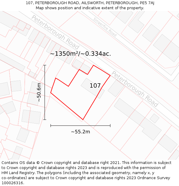 107, PETERBOROUGH ROAD, AILSWORTH, PETERBOROUGH, PE5 7AJ: Plot and title map