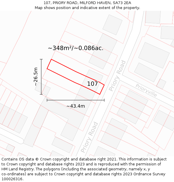 107, PRIORY ROAD, MILFORD HAVEN, SA73 2EA: Plot and title map