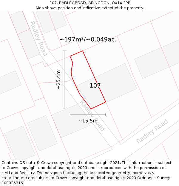 107, RADLEY ROAD, ABINGDON, OX14 3PR: Plot and title map