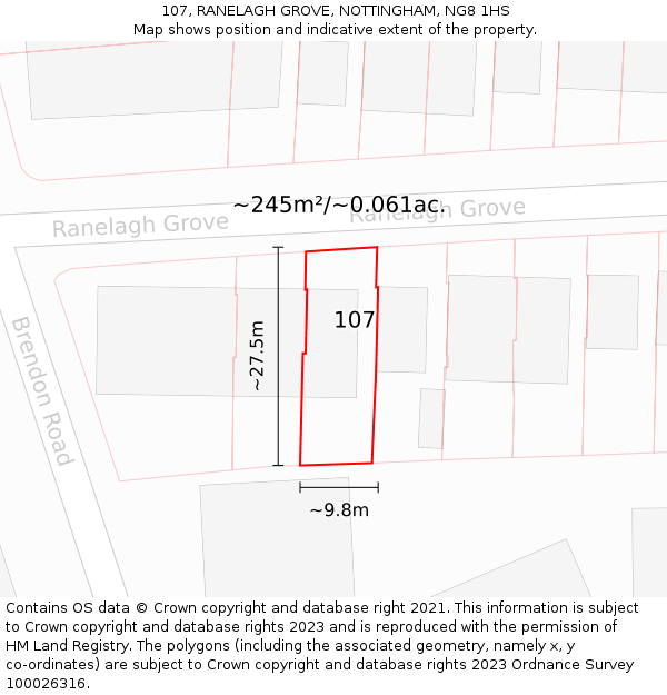 107, RANELAGH GROVE, NOTTINGHAM, NG8 1HS: Plot and title map