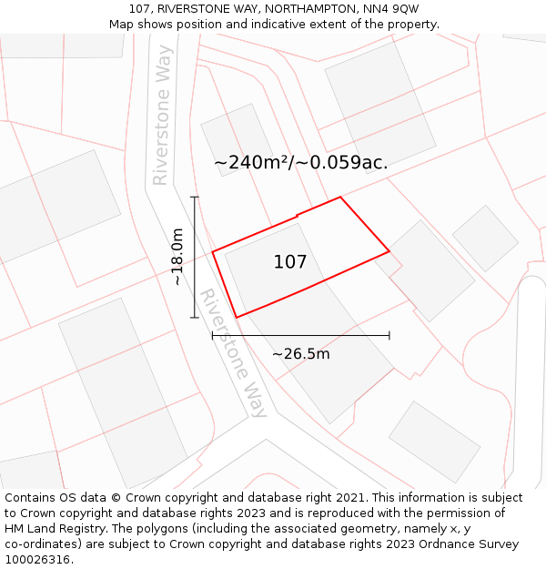 107, RIVERSTONE WAY, NORTHAMPTON, NN4 9QW: Plot and title map