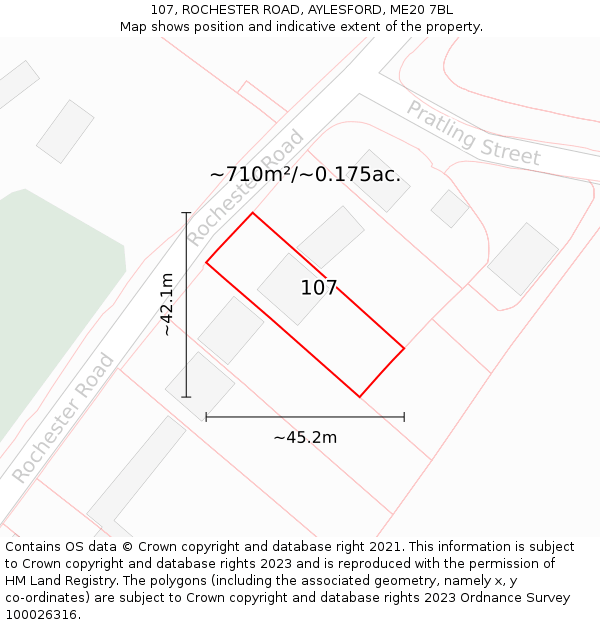 107, ROCHESTER ROAD, AYLESFORD, ME20 7BL: Plot and title map