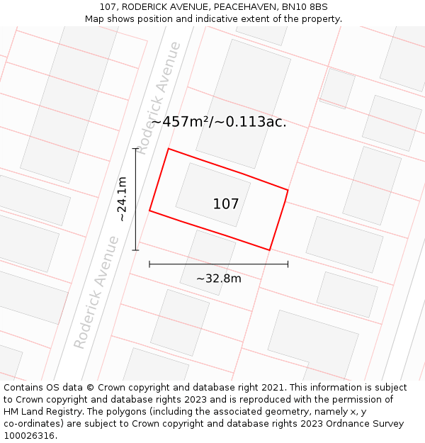 107, RODERICK AVENUE, PEACEHAVEN, BN10 8BS: Plot and title map