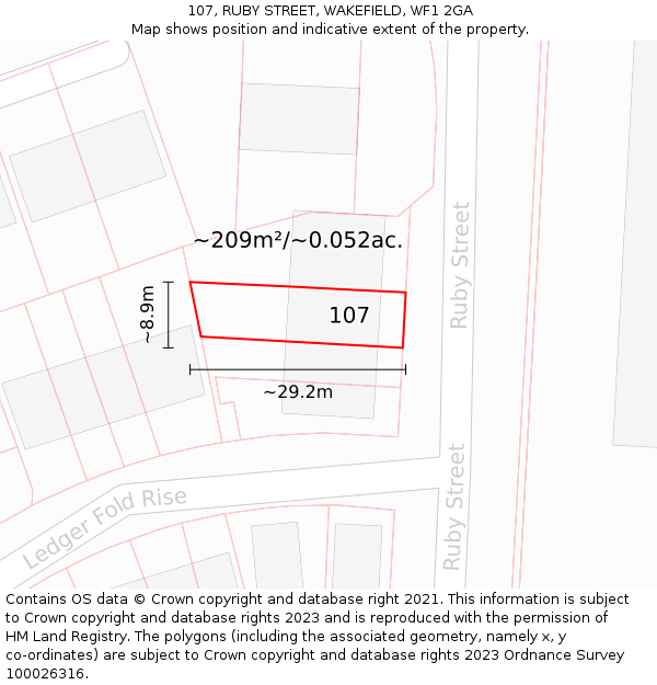 107, RUBY STREET, WAKEFIELD, WF1 2GA: Plot and title map