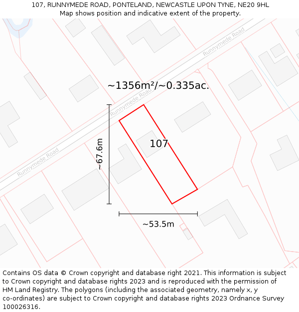 107, RUNNYMEDE ROAD, PONTELAND, NEWCASTLE UPON TYNE, NE20 9HL: Plot and title map