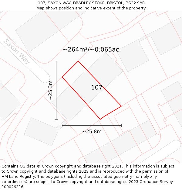 107, SAXON WAY, BRADLEY STOKE, BRISTOL, BS32 9AR: Plot and title map