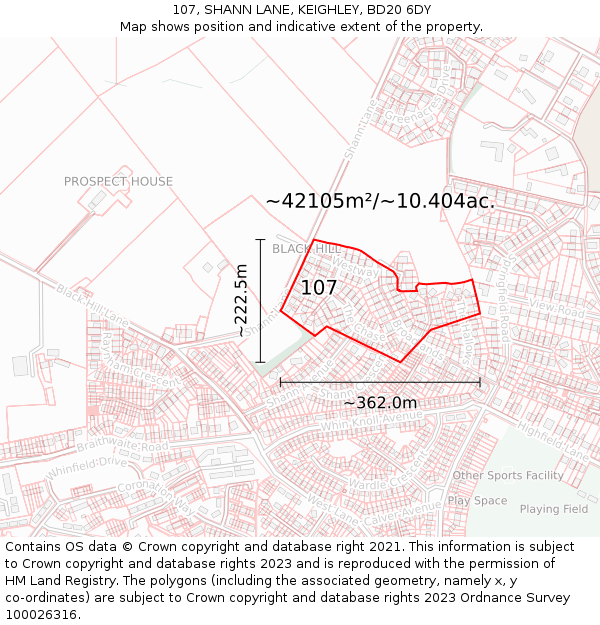 107, SHANN LANE, KEIGHLEY, BD20 6DY: Plot and title map