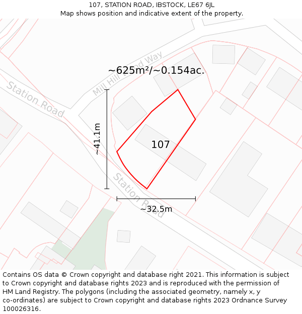 107, STATION ROAD, IBSTOCK, LE67 6JL: Plot and title map