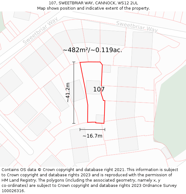 107, SWEETBRIAR WAY, CANNOCK, WS12 2UL: Plot and title map