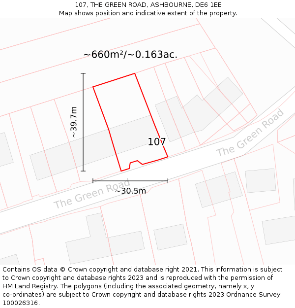 107, THE GREEN ROAD, ASHBOURNE, DE6 1EE: Plot and title map