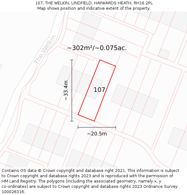 107, THE WELKIN, LINDFIELD, HAYWARDS HEATH, RH16 2PL: Plot and title map